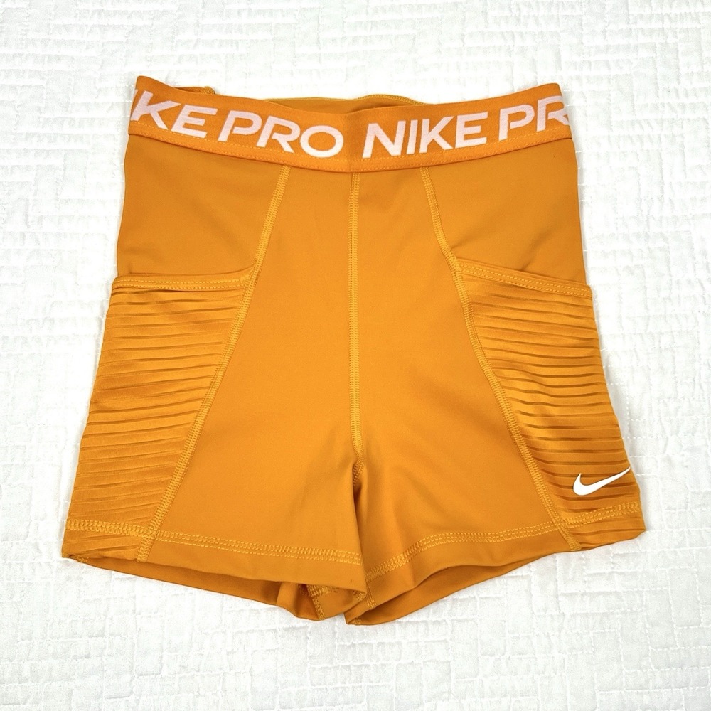 Nike Pro Dri-FIT Training Shorts Women XS Orange Athletic Compression Activewear